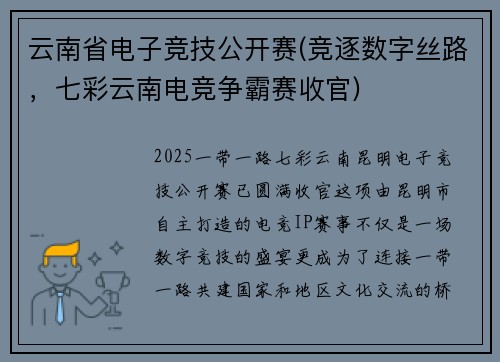 云南省电子竞技公开赛(竞逐数字丝路，七彩云南电竞争霸赛收官)