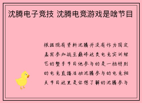 沈腾电子竞技 沈腾电竞游戏是啥节目